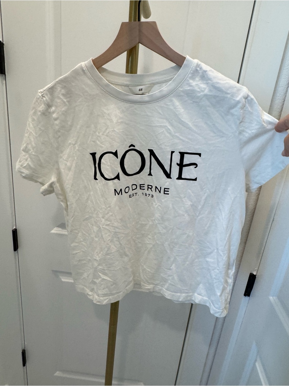 H&M White Tee with Black ICÔNE Moderne Logo